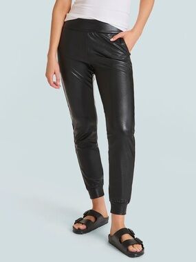 Commando Faux Leather Joggers in Black
